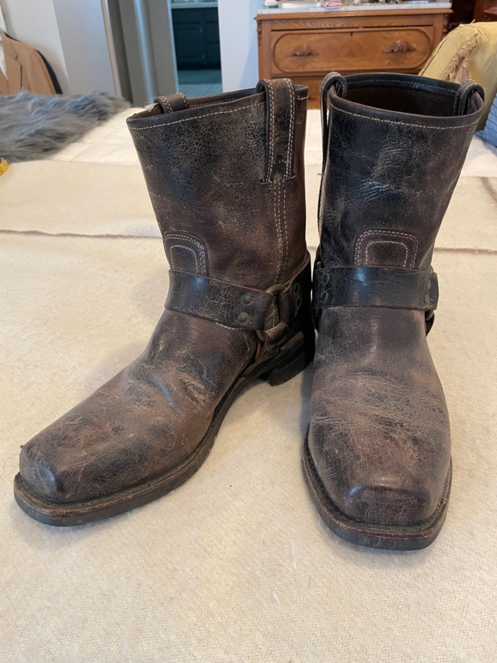Frye Brown Leather Harness Western Boots